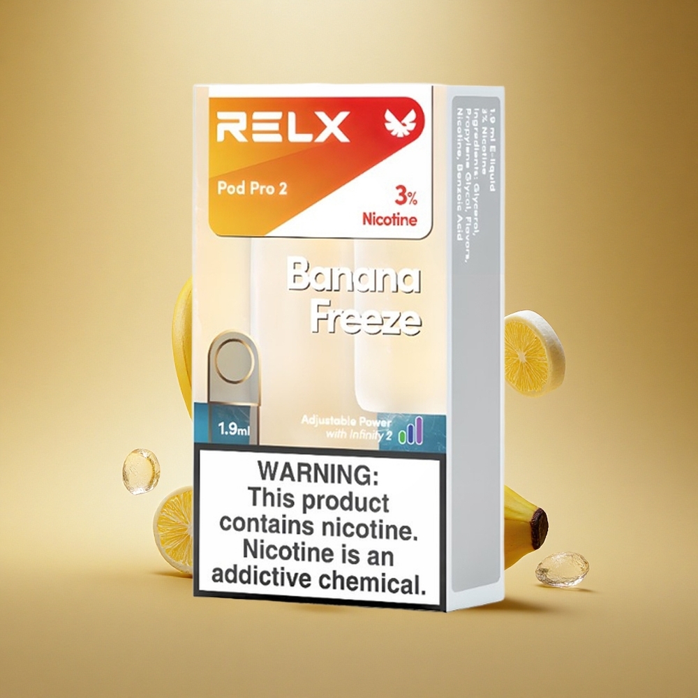Relx Pod Pro 2 Vape Device Banana Šaldymas 30mg/ml 1.9ml Eco/Smooth/Boost