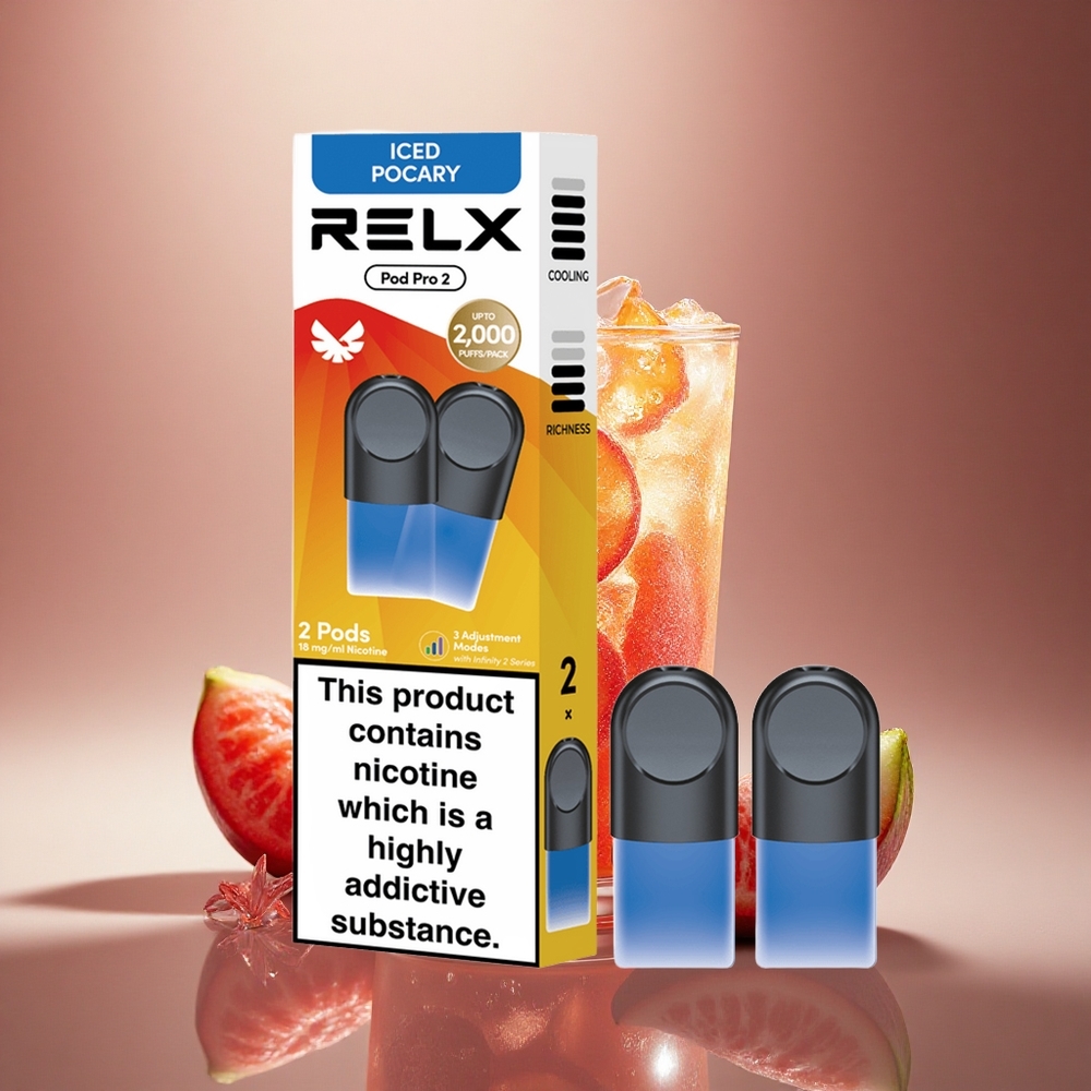 Relx Pod Pro 2 Vape Device Gėrimas-Ledinis Pocary 18mg/ml 1.9ml 3 įtampos reguliavimo režimai