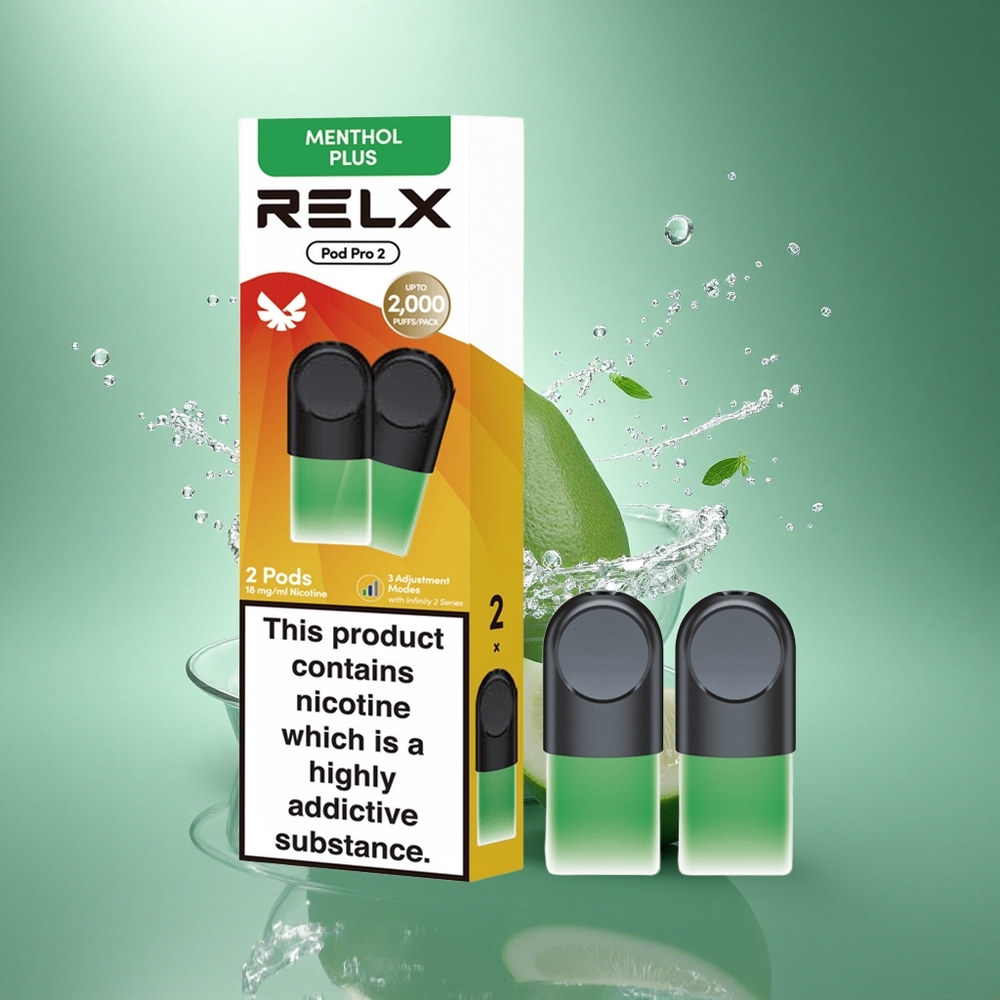 Relx Pod Pro 2 Vape Device Mėta-Mentolis Plius 18mg/ml su 1.9ml talpa ir 3 įtampos parinktys