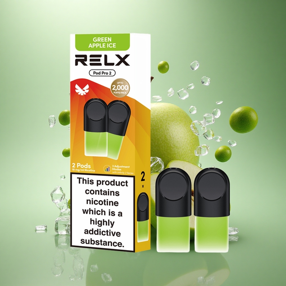 Relx Pod Pro 2 Vape Device Žaliosios Obuolių Ledai 1.9ml 3 Režimai