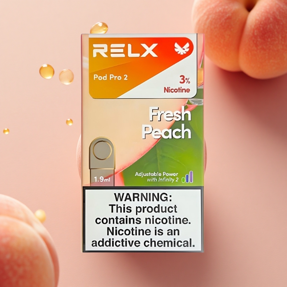 Relx Pod Pro 2 Vape Device Šviežios Persikos 30mg/ml 1.9ml Eco Smooth Boost 2/3 pakavimas