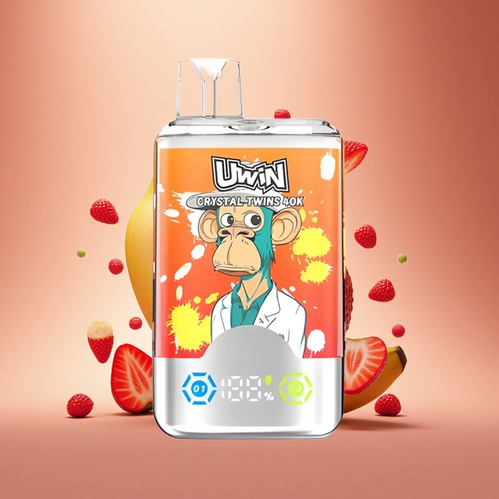 Uwin Crystal Twins 40000 Puffs Braškių Bananų Meilė 66 su Dviguba Skoniu Sistema ir 32ml Skysčio