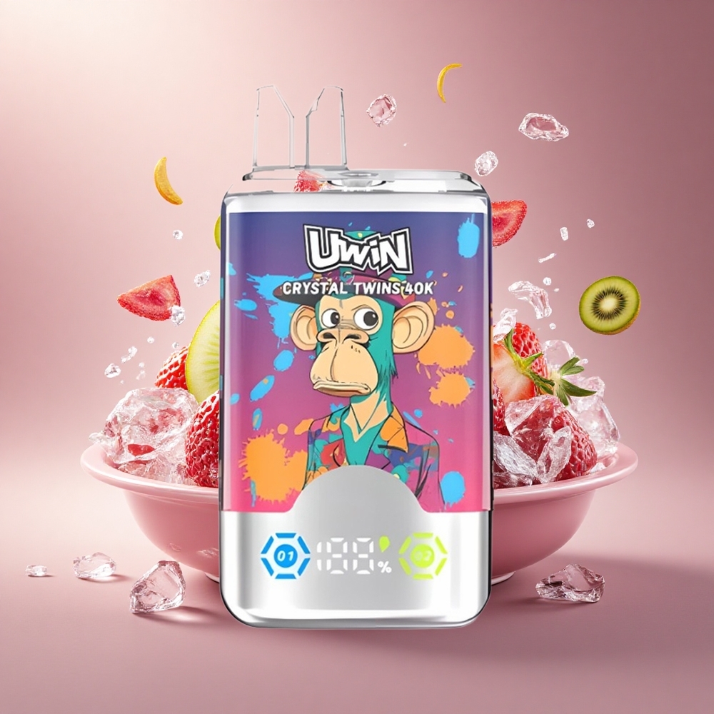 Uwin Crystal Twins 40000 Puffs Braškinė-Kivi-Vynuogių Ledas su Dviguba Skoniu Sistema ir 32ml Talpa