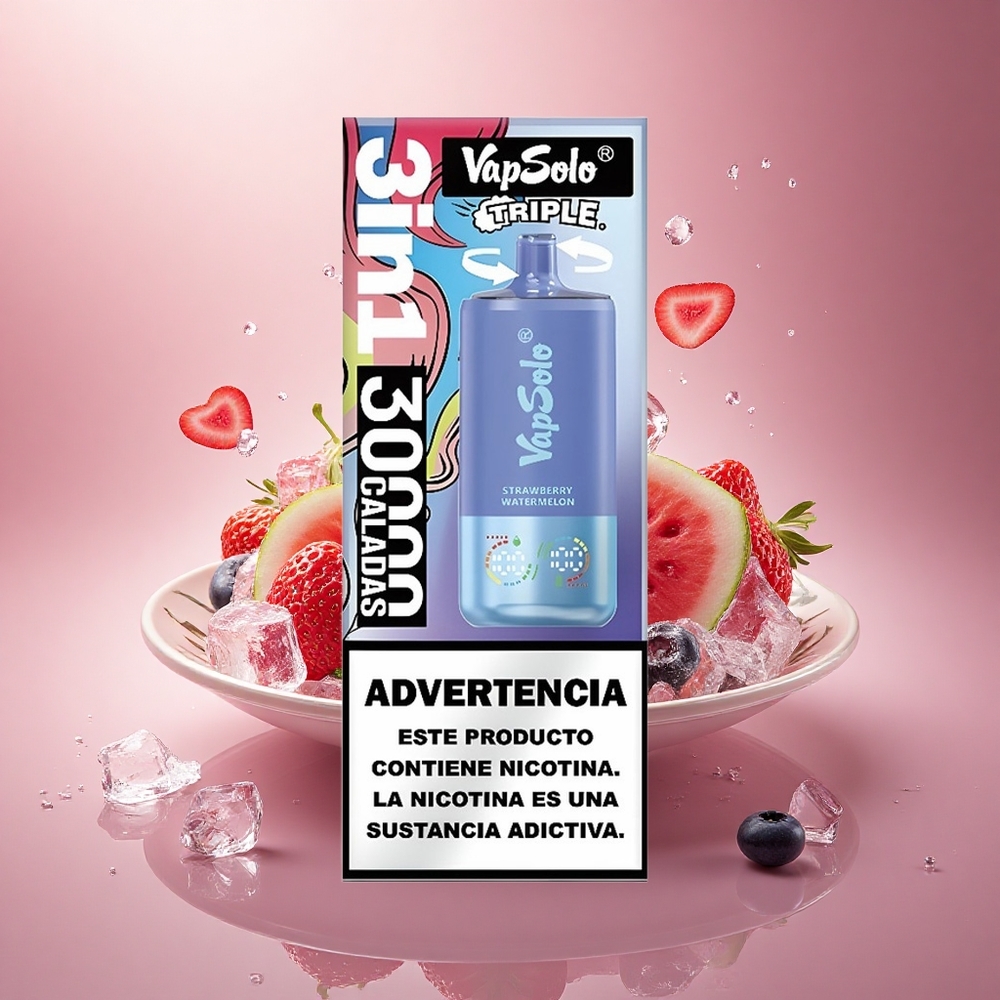 Vapsolo Triple 30000 Puffs Braškių Arbūzas & Mėlynės Ledas su 40ml ir Type-C