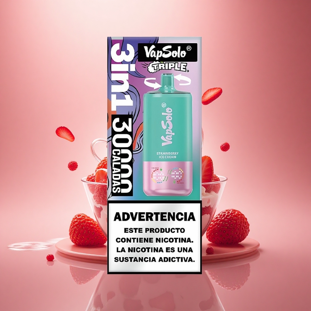 Vapsolo Triple 30000 Puffs Braškių Šaldytas Kremas 40ml Type-C