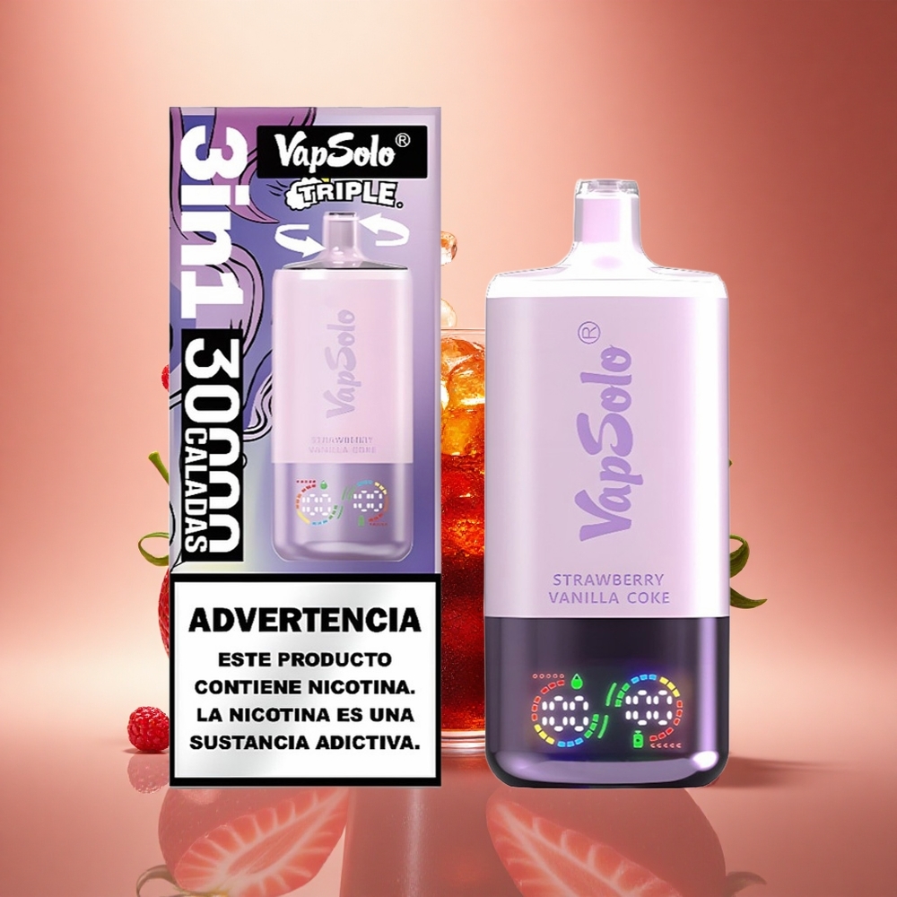 Vapsolo Triple 30000 Puffs Braškinių Vanilės Soda su 40 ml e-skysčio ir Type-C įkrovimu