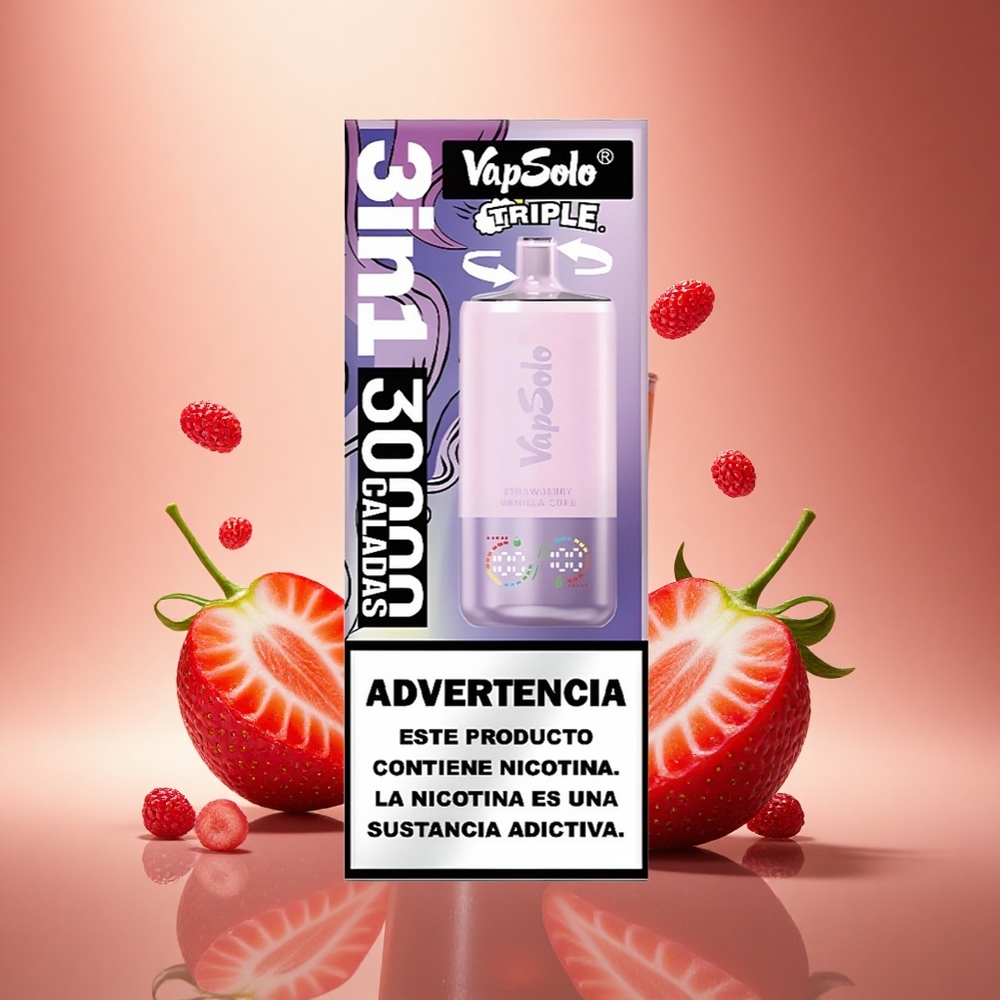 Vapsolo Triple 30000 Puffs Braškinių Vanilės Soda su 40 ml e-skysčio ir Type-C įkrovimu