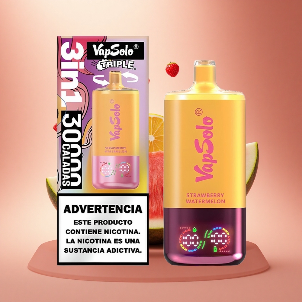 Vapsolo Triple 30000 Puffs Braškinis Arbūzas & Citrininis Persikas su 40ml ir Type-C