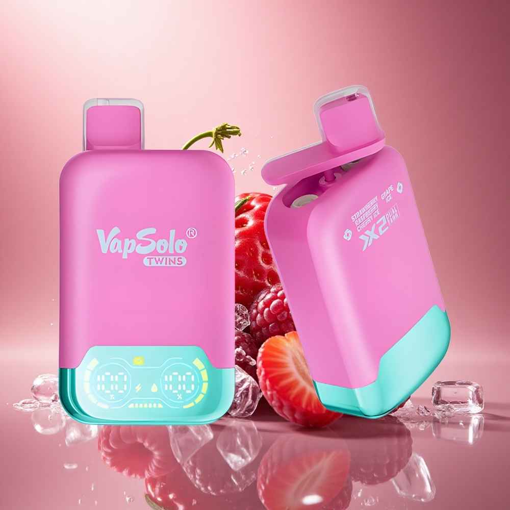 Vapsolo Twins 20000 Puffs Braškių Aviečių Vyšnių Ledas ir Vynuogių Ledas su 40 ml ir Type-C