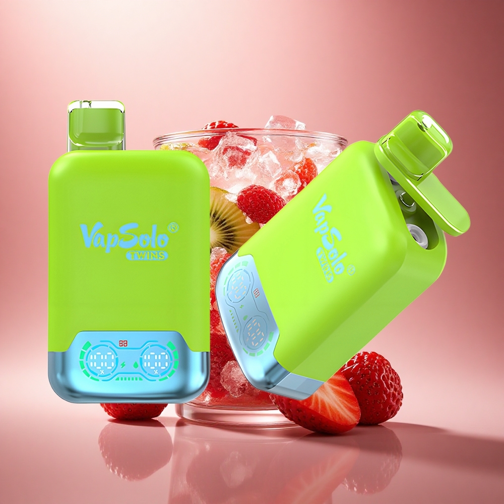 Vapsolo Twins 20000 Puffs Braškių-Kivi ir Braškių-Avietės Vyšnių Ledas su 40 ml ir Type-C