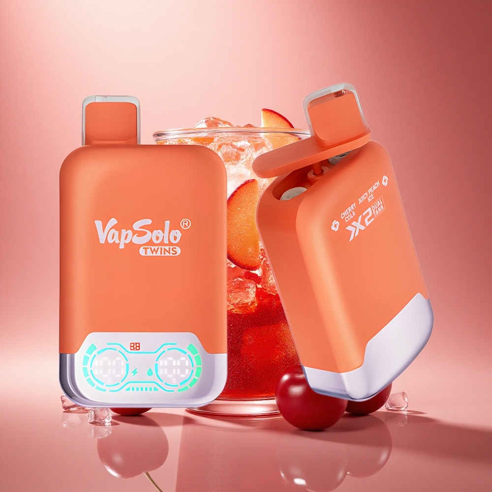 Vapsolo Twins 20000 Puffs Vyšnių Kolos ir Sultingo Persiko Ledas su 40 ml ir Type-C